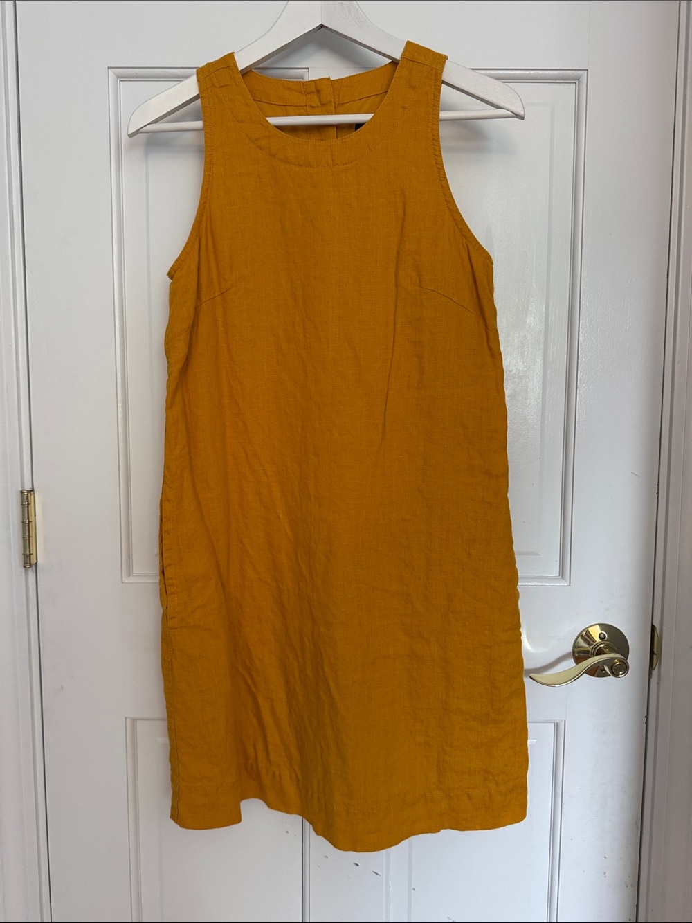 J. Crew Sleeveless Linen Shift Dress in Mustard